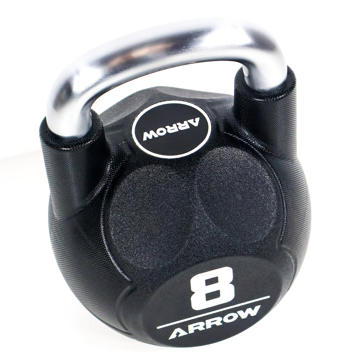 Black and silver kettlebell with 'Arrow' branding on a white background