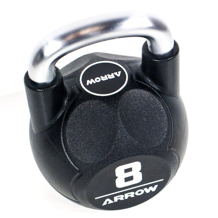 Black and silver kettlebell with 'Arrow' branding on a white background