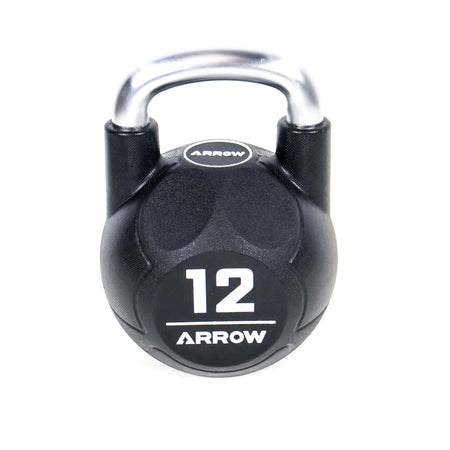 12kg Arrow brand kettlebell on a white background