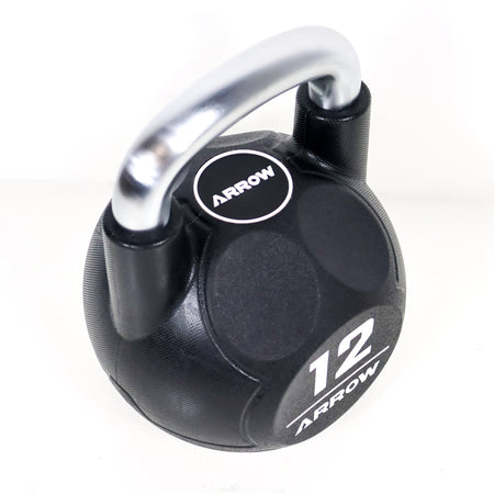 Black and silver kettlebell with 'Arrow' branding on a white background