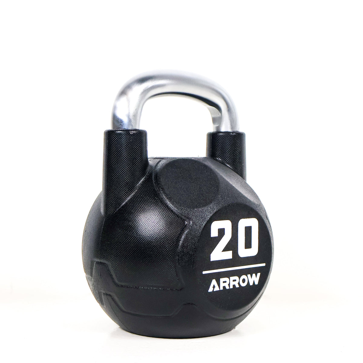 Black kettlebell with '20' and 'Arrow' branding on a white background