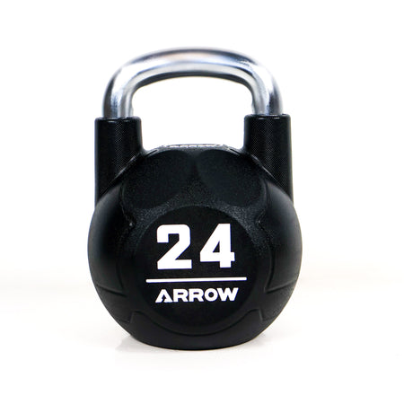 Black 24kg kettlebell with 'Arrow' branding on a white background
