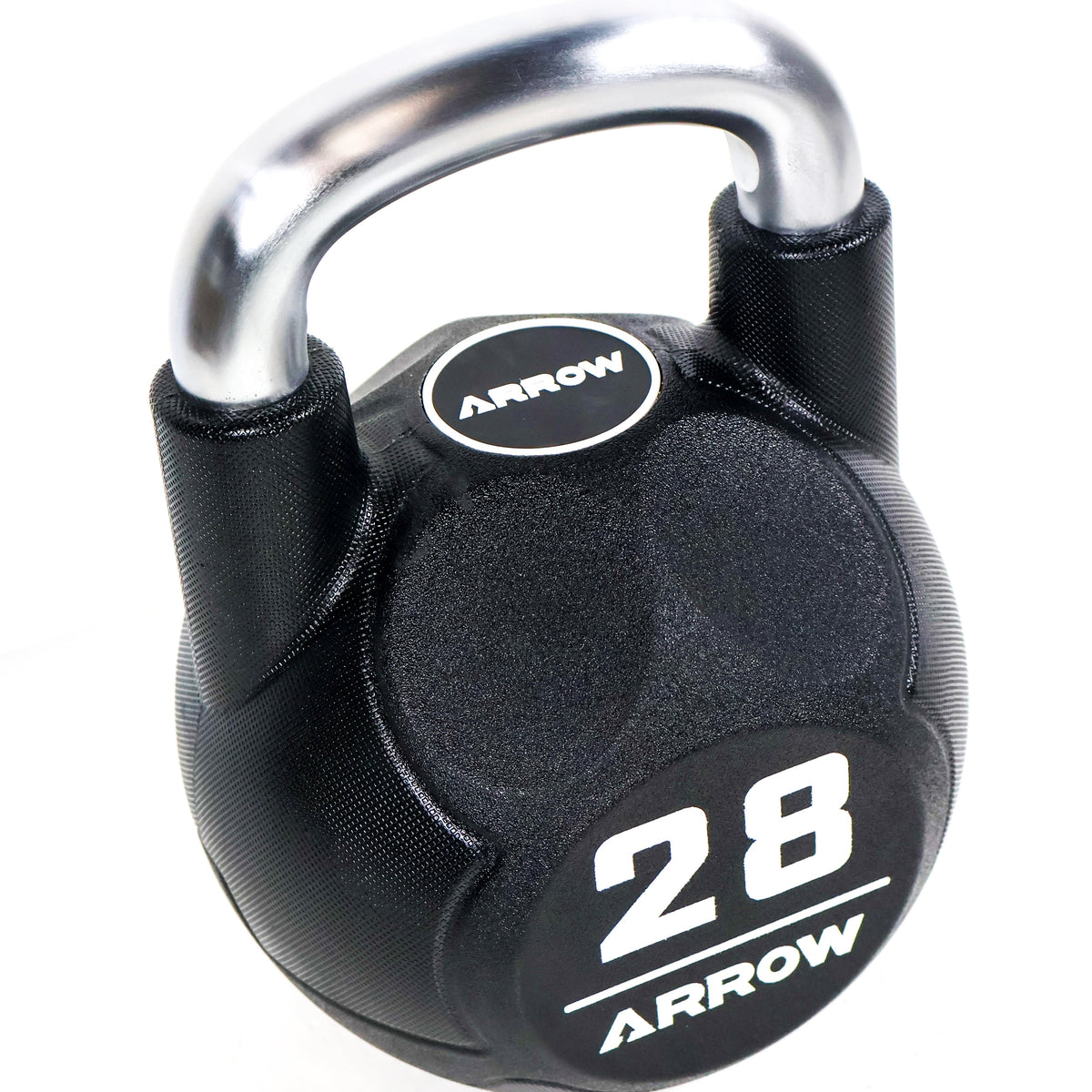 Black kettlebell with 'Arrow' branding on a white background