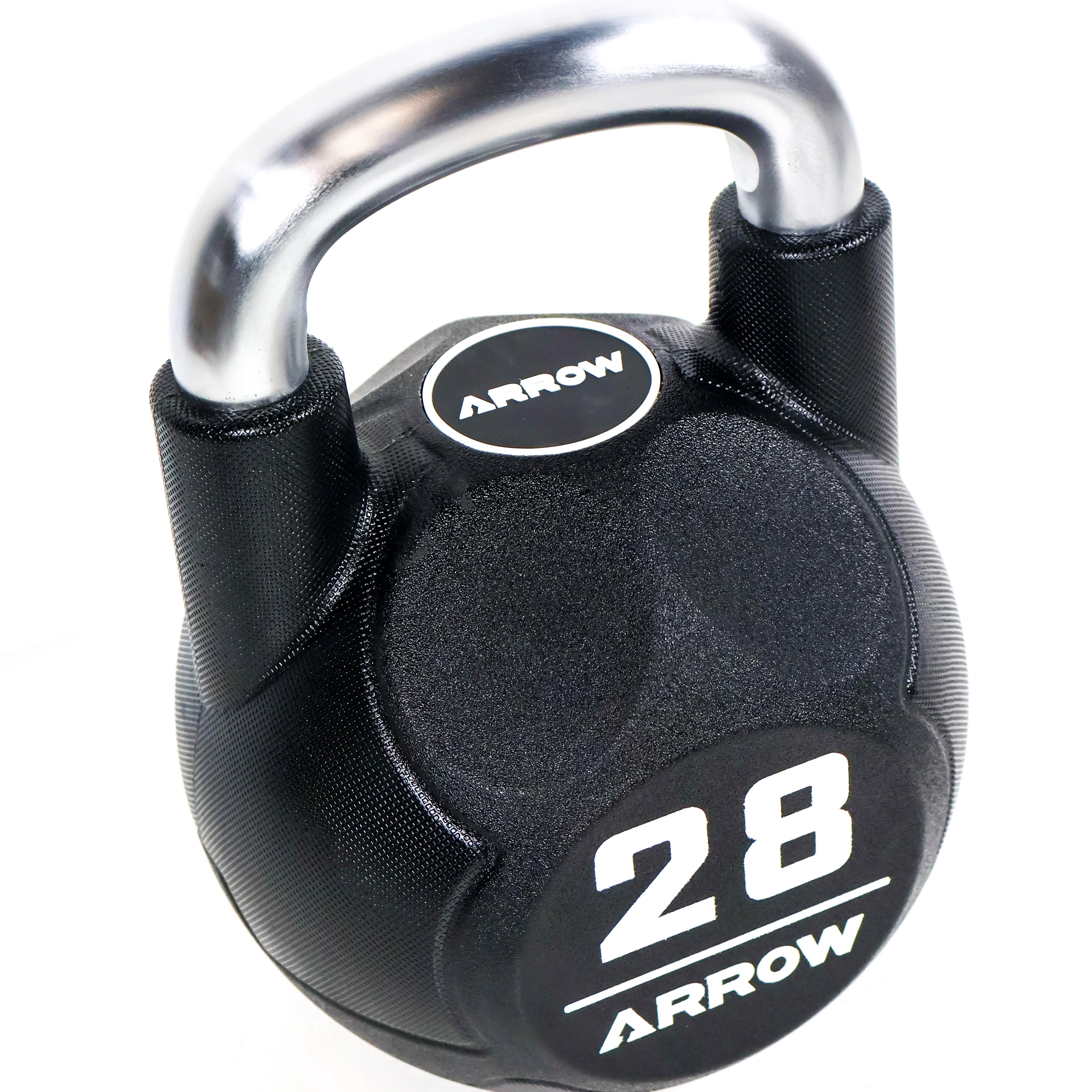 Black kettlebell with 'Arrow' branding on a white background