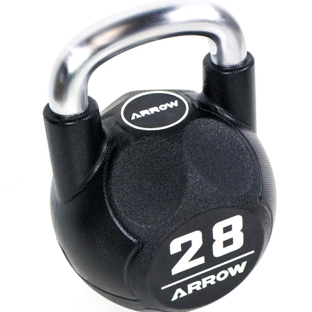 Black kettlebell with 'Arrow' branding on a white background