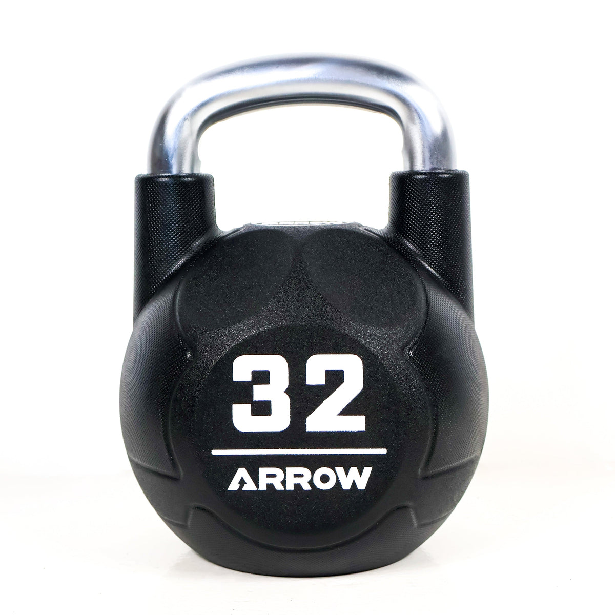 Black kettlebell with '32' and 'Arrow' branding on a white background