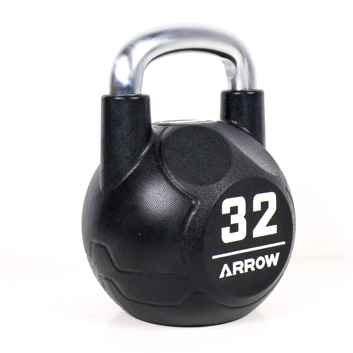 Black kettlebell and '32' marking on a white background