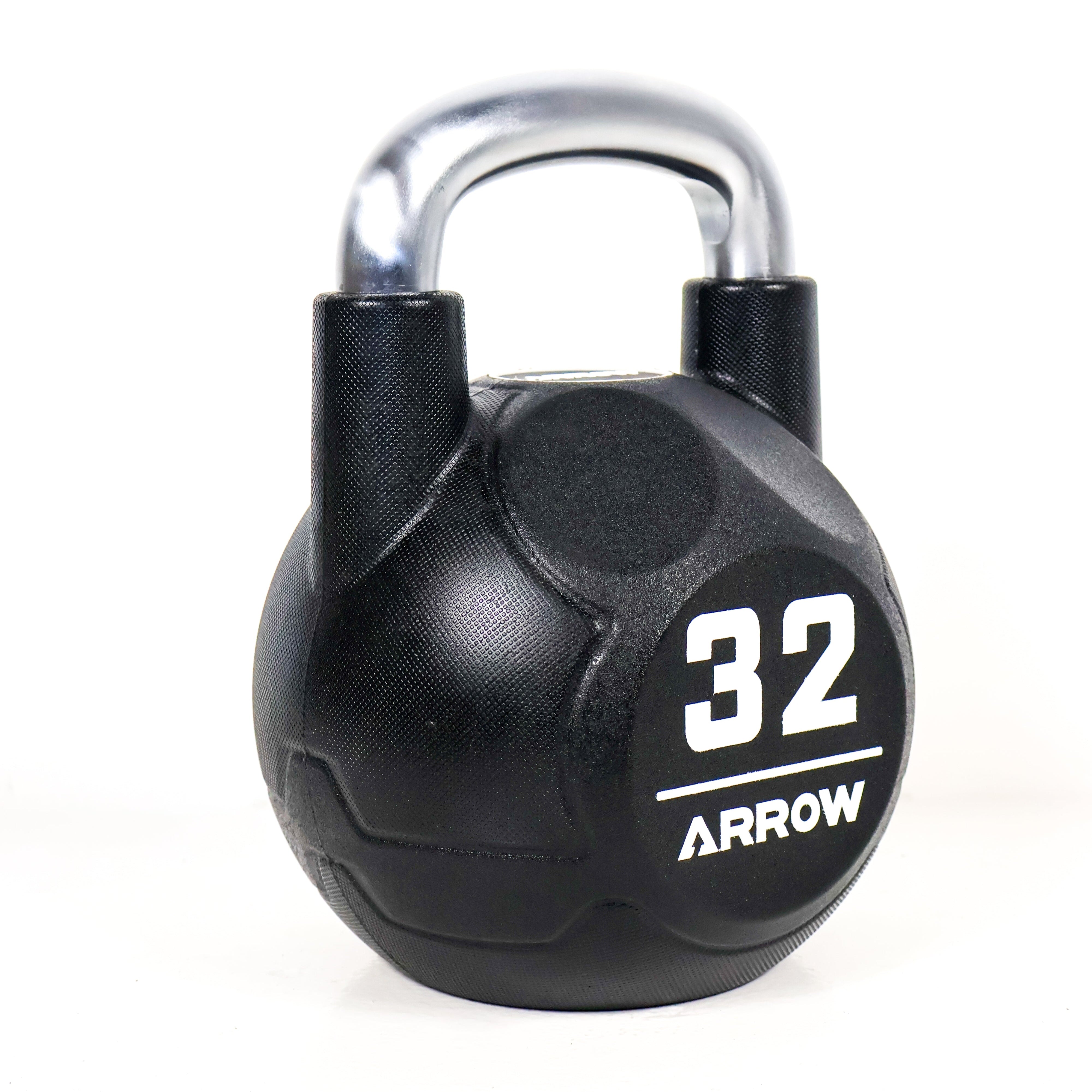 Black kettlebell and '32' marking on a white background