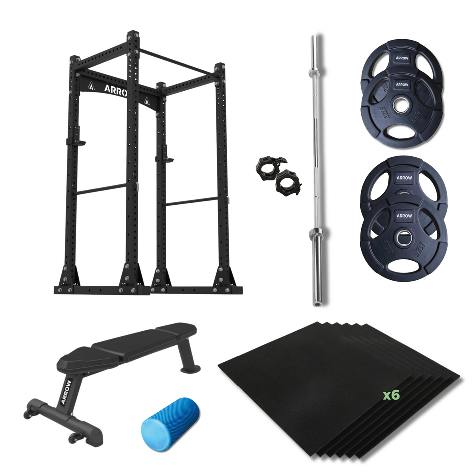 ARROW X6 Power Cage + 50kg Weights, Barbell, Bench & Flooring