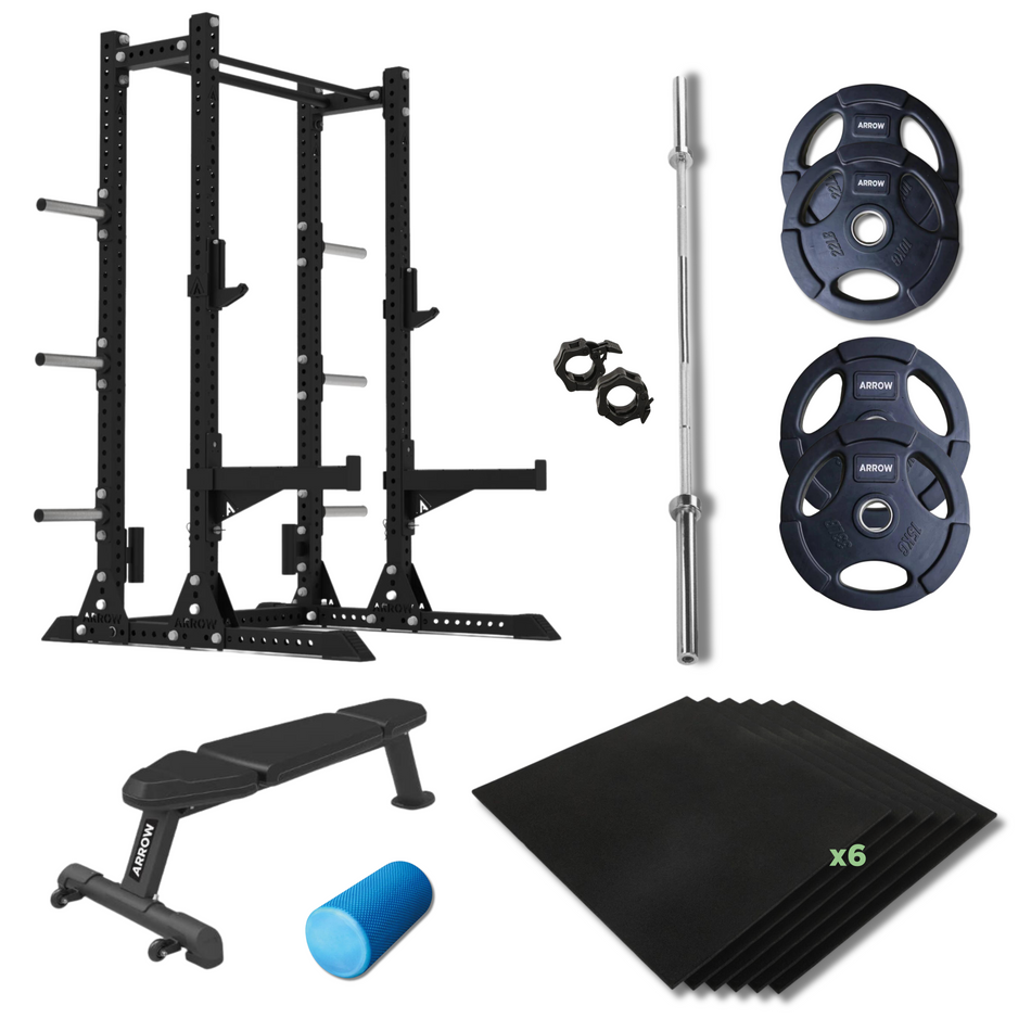 ARROW X6 Half Rack + 50kg Weights, Barbell, Bench & Flooring