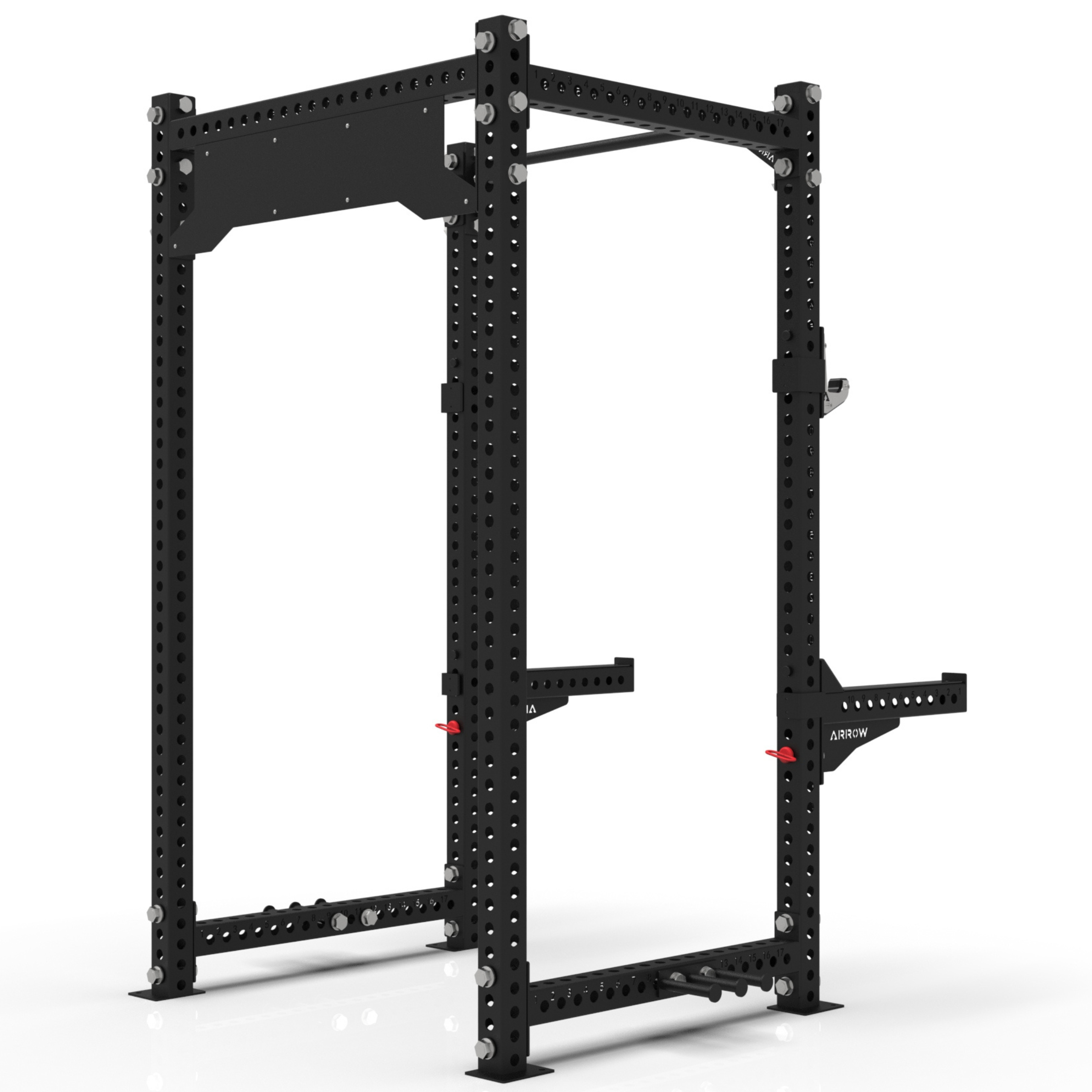 Black power rack on a white background