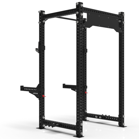 Black power rack on a white background