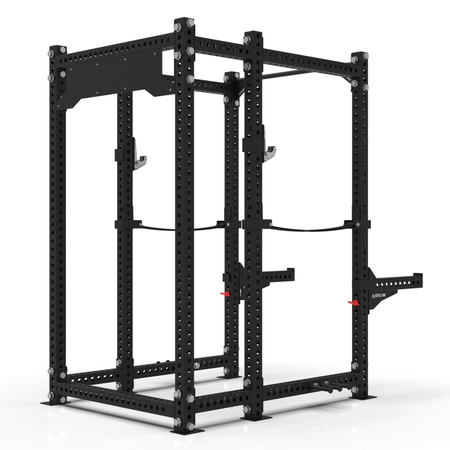 Black power rack on a white background