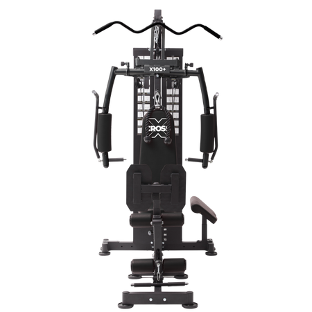 Black exercise machine with 'X-100' branding on a white background