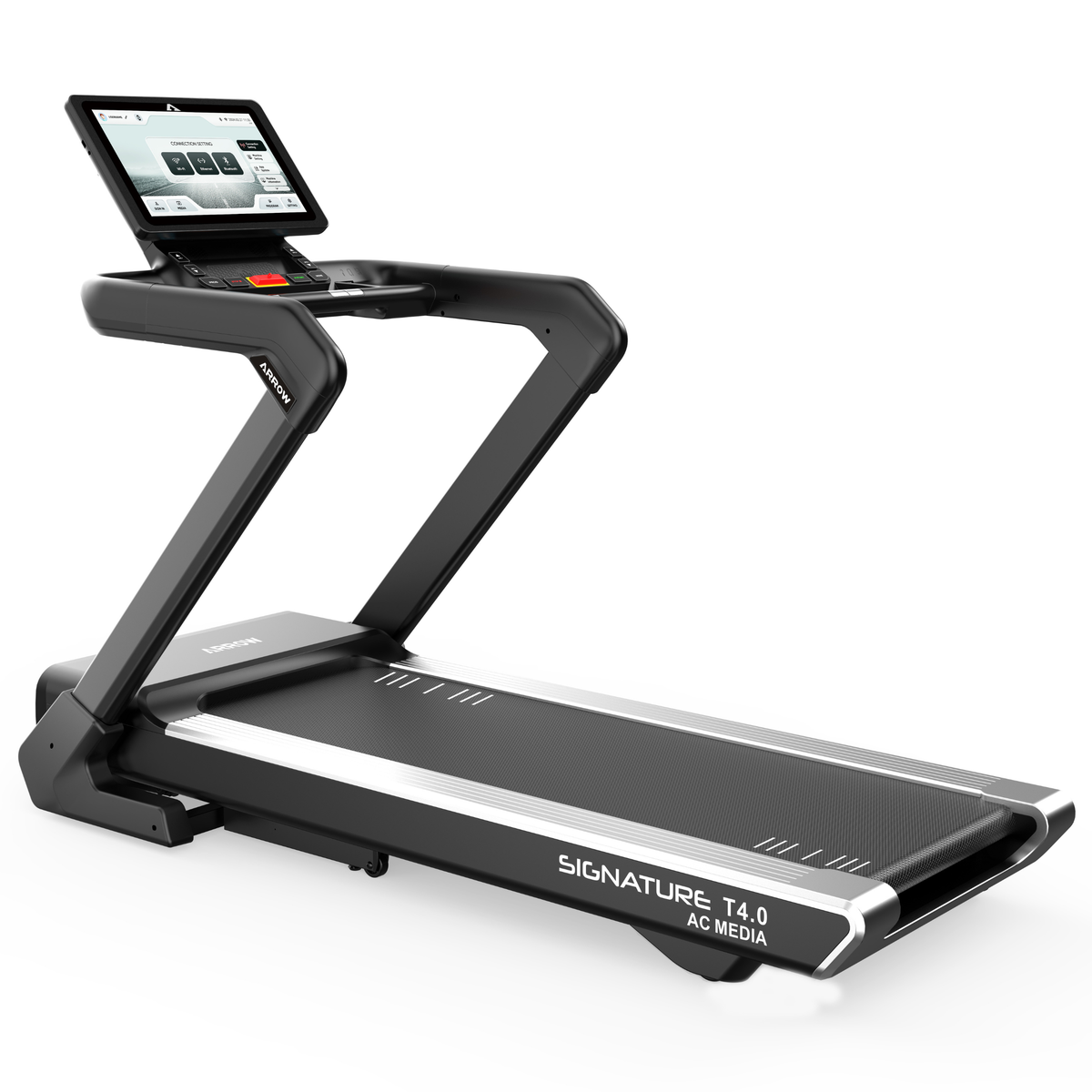 Treadmill with a tablet mount on a white background