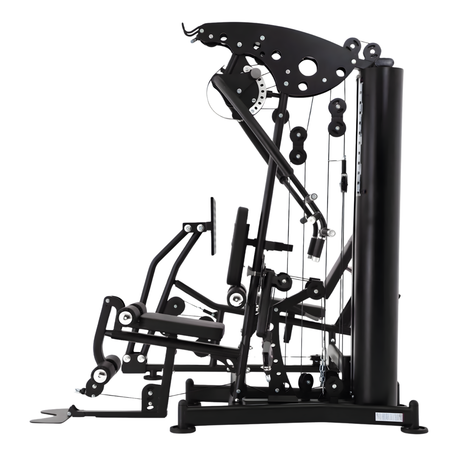 Black cable machine gym equipment on a white background