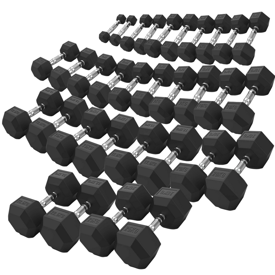 ARROW 1-25kg Rubber Hex Dumbbell Package (16 Pair)