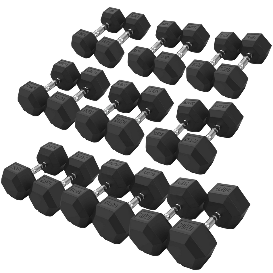 ARROW 10-30kg Rubber Hex Dumbbell Package (9 Pair)